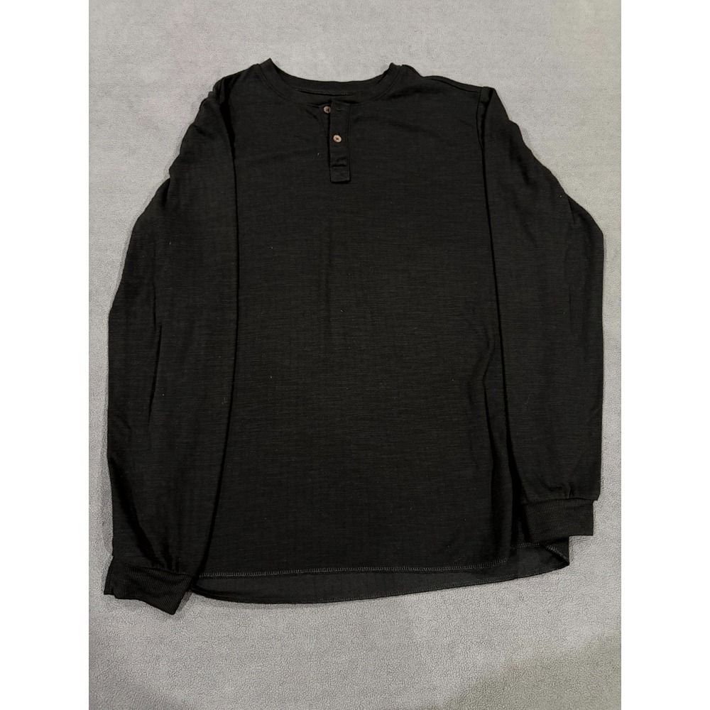 George Henley Shirt Mens Medium Black Ribbed Cuff Long Sleeve Streetwear Casual